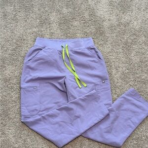 Figs Purple Straight Leg Pants with Bright Green Accents